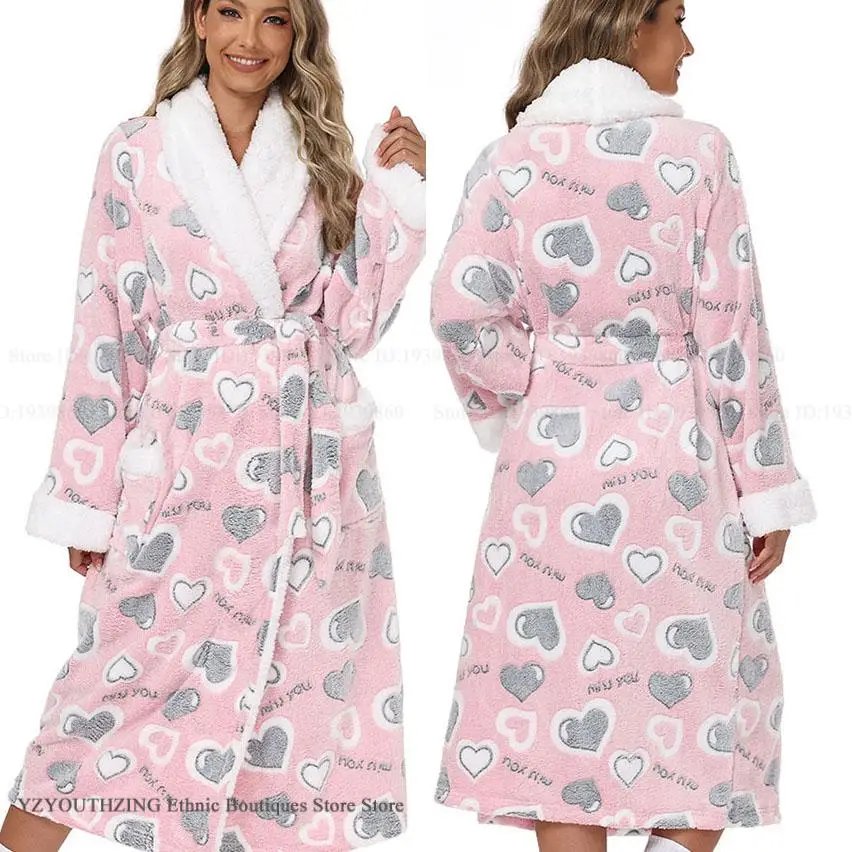 Winter Thicken Flannel Long Robe Women Home Dress Sleepwear Sweet Print Love Nightwear Bathrobe Loose Coral Fleece Loungewear
Winter Thicken Flannel Long Robe Women Home Dress Sleepwear Sweet Print Love Nightwear Bathrobe Loose Coral Fleece Loungewear