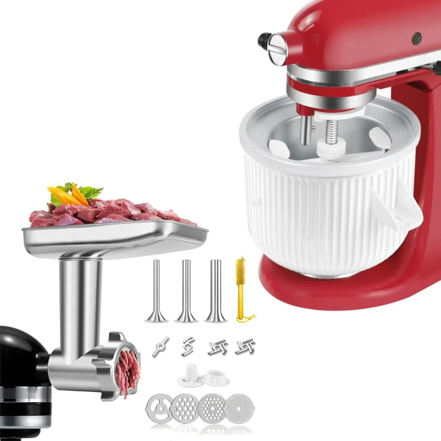 Stainless Steel Meat Grinder Attachment for KitchenAid & Ice Cream Maker Attachment for KitchenAid Stand Mixer
Stainless Steel Meat Grinder Attachment for KitchenAid & Ice Cream Maker Attachment for KitchenAid Stand Mixer
