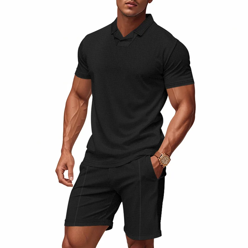 2025 Summer Men pure color V Collar tracksuit Loose Casual Waffle Polo Shirt + sports Short Shorts Men's sportswear set
2025 Summer Men pure color V Collar tracksuit Loose Casual Waffle Polo Shirt + sports Short Shorts Men's sportswear set