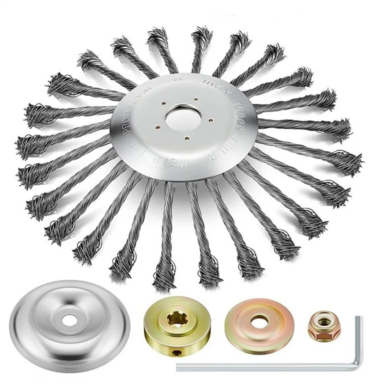 10 Inch Weed Steel Wire Brush Wire Trimmer Blade With Universal Adapters, Steel Wire Brush Cutter Attachments Parts Accessories
10 Inch Weed Steel Wire Brush Wire Trimmer Blade With Universal Adapters, Steel Wire Brush Cutter Attachments Parts Accessories