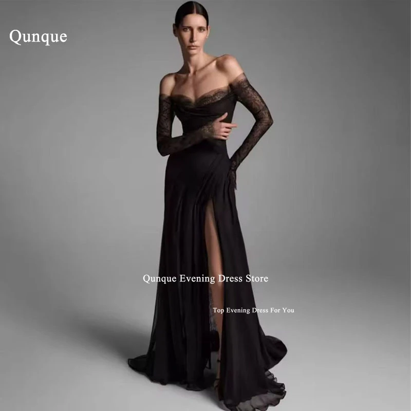 Qunque Black Mermaid Prom Dresses Off The Shoulder Long Sleeves Leg Slit Lace Party Gowns For Special Occasion Gowns Customized
Qunque Black Mermaid Prom Dresses Off The Shoulder Long Sleeves Leg Slit Lace Party Gowns For Special Occasion Gowns Customized