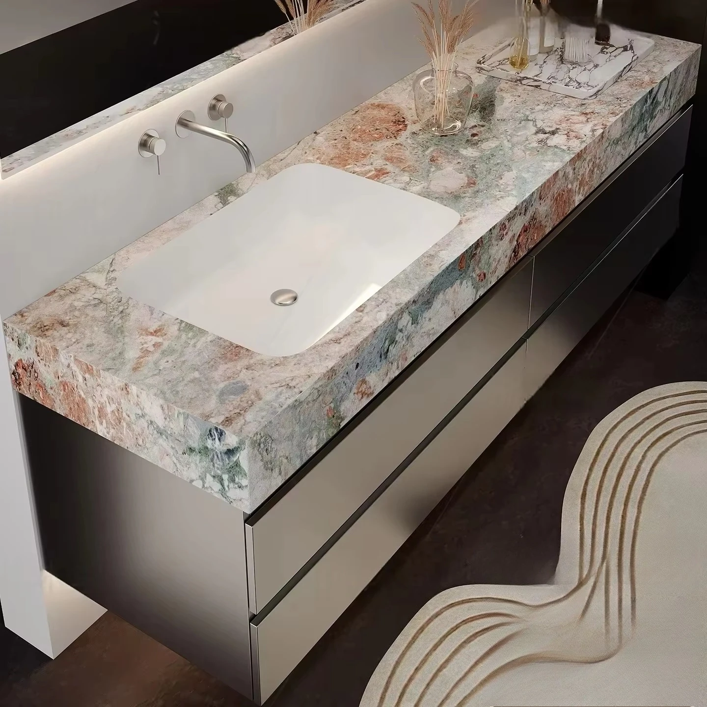 ab-Liquid Silver Plywood Modern Lacquer Finish Bathroom Vanity Set LED Mirror Eco-friendly All-in-One Vanity Combo Integrated!
ab-Liquid Silver Plywood Modern Lacquer Finish Bathroom Vanity Set LED Mirror Eco-friendly All-in-One Vanity Combo Integrated!