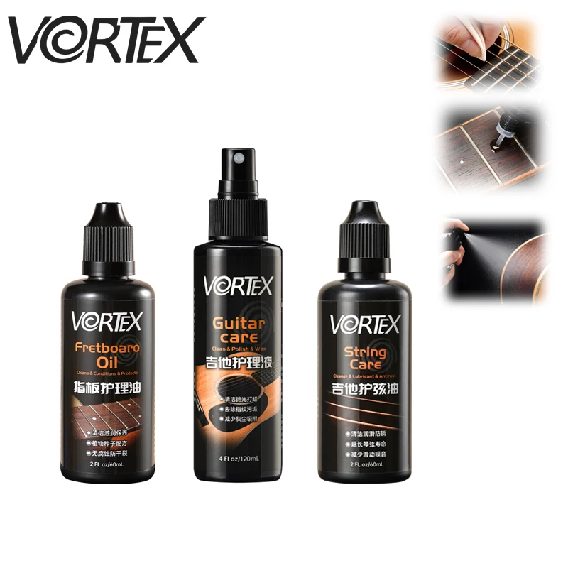 VORTEX Guitar Care. Guitar cleaner 120ml /fretboard oil 60ml/string guard oil 60ml.Suitable for a variety of guitars.
VORTEX Guitar Care. Guitar cleaner 120ml /fretboard oil 60ml/string guard oil 60ml.Suitable for a variety of guitars.