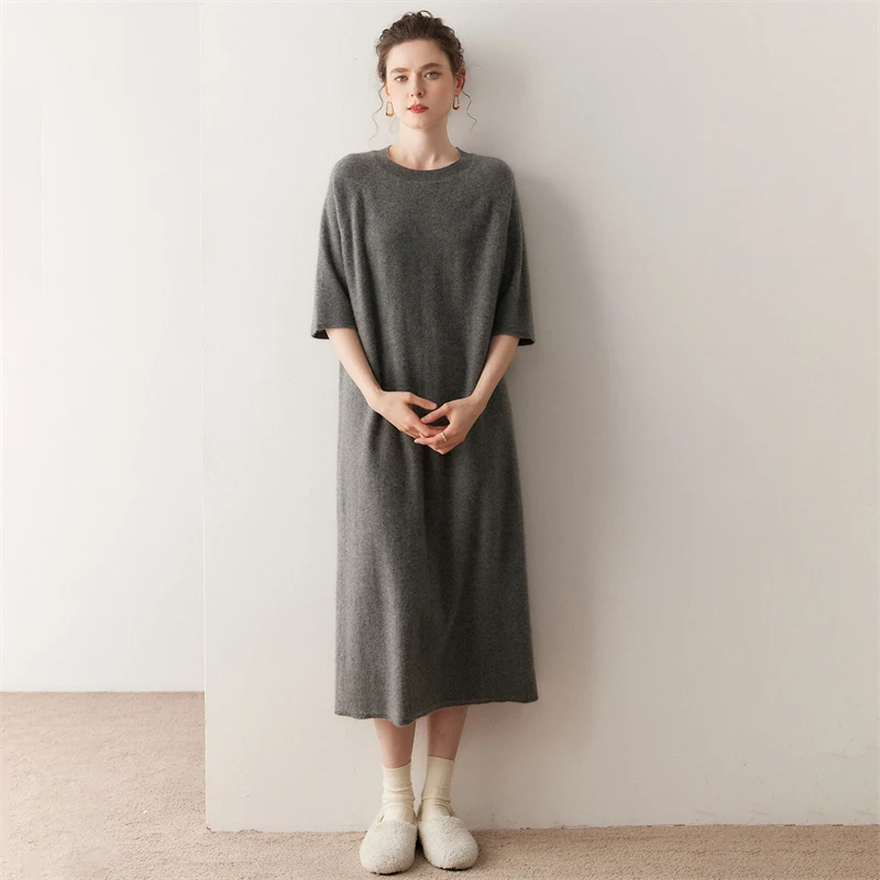 MEELEX Casual Warm Soft O-Neck Seven-Quarter Sleeve Dress Knitted Autumn Winter Loose Comfy Woman 100% Cashmere Long Dress
MEELEX Casual Warm Soft O-Neck Seven-Quarter Sleeve Dress Knitted Autumn Winter Loose Comfy Woman 100% Cashmere Long Dress