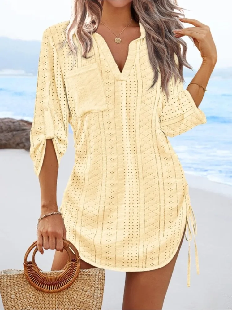 Dresses For Women Sexy Drawstring Mini 2025 Spring Summer Hollow Out Fabric Long Sleeve Beach Dress Casual Vacation Short Dress
Dresses For Women Sexy Drawstring Mini 2025 Spring Summer Hollow Out Fabric Long Sleeve Beach Dress Casual Vacation Short Dress