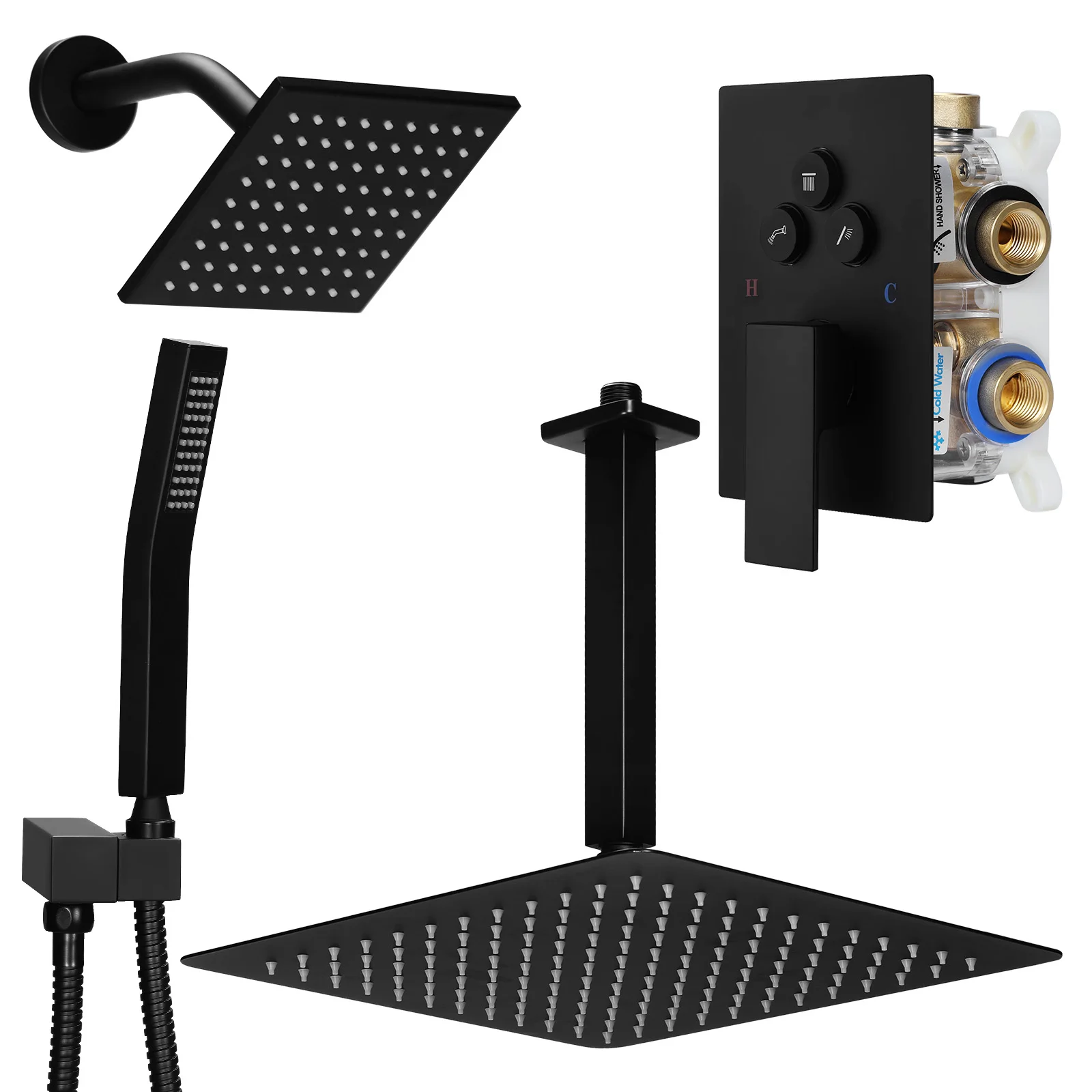 Shower Faucet Set W/ 12in Ceiling Mount 6in Wall Mount Showers Head Push Button Diverter with 2 in 1 Handheld for Bathroom
Shower Faucet Set W/ 12in Ceiling Mount 6in Wall Mount Showers Head Push Button Diverter with 2 in 1 Handheld for Bathroom
