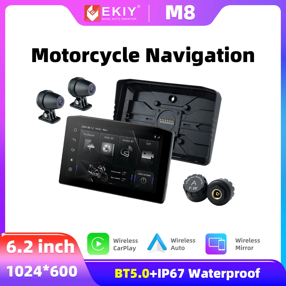 EKIY M8 6,2-дюймовый мотоциклетный навигационный беспроводной CarPlay экран TPMS DVR двойной BT мотоцикл беспроводной Android авто монитор
EKIY M8 6,2-дюймовый мотоциклетный навигационный беспроводной CarPlay экран TPMS DVR двойной BT мотоцикл беспроводной Android авто монитор