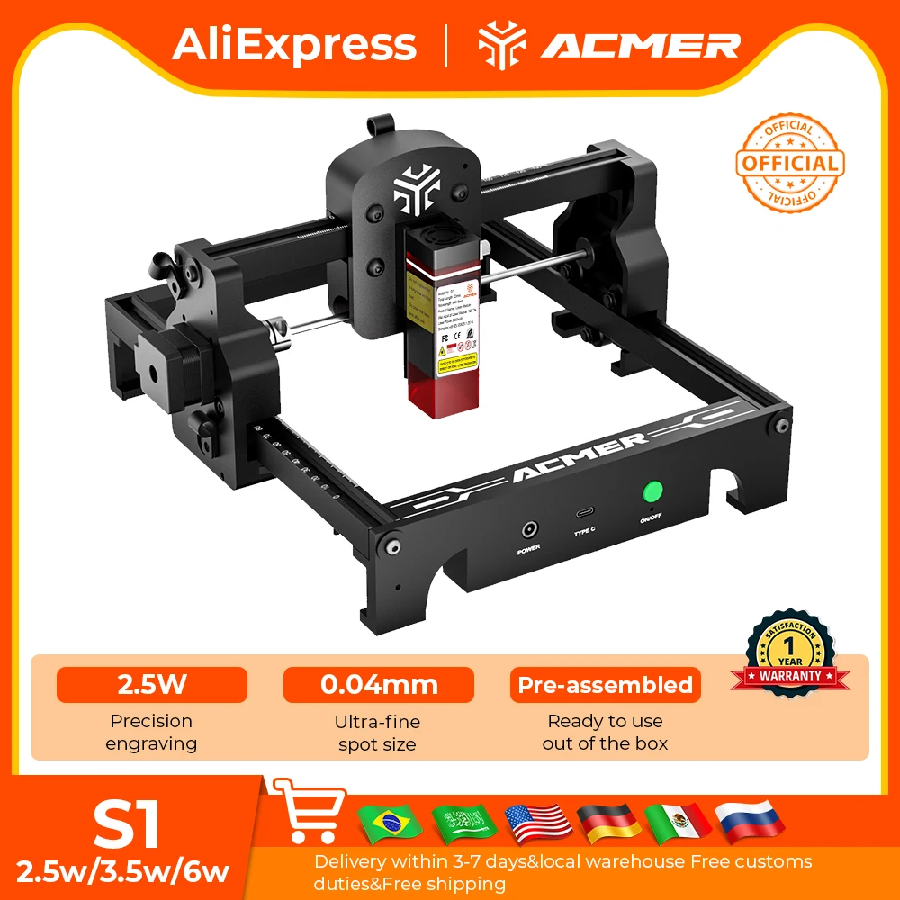 ACMER S1 Mini Laser Engraving and Cutting Machine High Precision Portable CNC Machine Tool For Plywood Acrylic Leather Glass
ACMER S1 Mini Laser Engraving and Cutting Machine High Precision Portable CNC Machine Tool For Plywood Acrylic Leather Glass