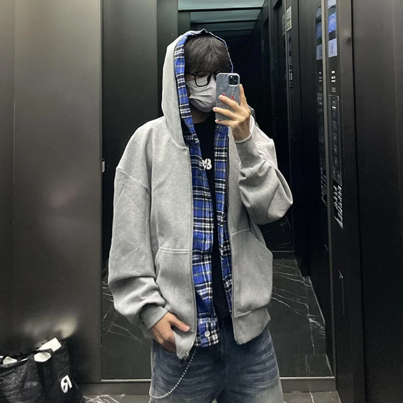 Trendy Plaid Splicing Heavyweight Hooded Open Cardigan Sweatirt Fake Two-Piece Design for Men Autumn Faion Outerwear
Trendy Plaid Splicing Heavyweight Hooded Open Cardigan Sweatirt Fake Two-Piece Design for Men Autumn Faion Outerwear