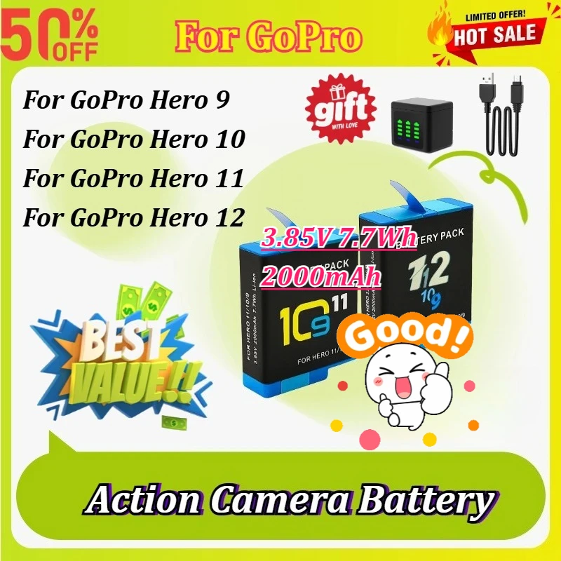 3.85V 2Ah 7.7Wh Action Camera Battery for GoPro Hero 9 10 11 12 Li-ion Battery Pack Motion LED 3-Slots Charger with Type-C Port
3.85V 2Ah 7.7Wh Action Camera Battery for GoPro Hero 9 10 11 12 Li-ion Battery Pack Motion LED 3-Slots Charger with Type-C Port