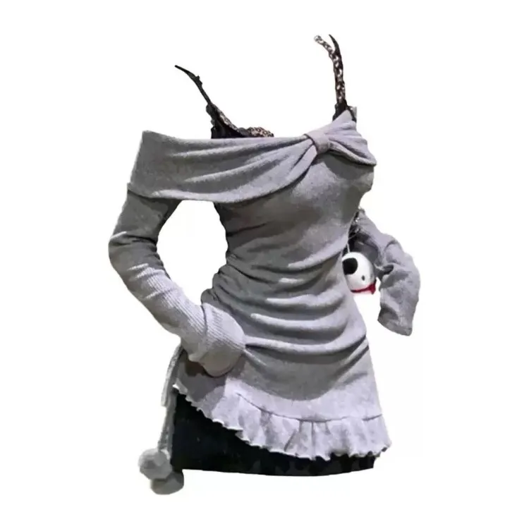 Fashion Black Lace Camisole Dress for Women+ Sweet Bow Long Sleeve Gray Knitted Dresses 2025 Autumn New Two Piece Sets
Fashion Black Lace Camisole Dress for Women+ Sweet Bow Long Sleeve Gray Knitted Dresses 2025 Autumn New Two Piece Sets