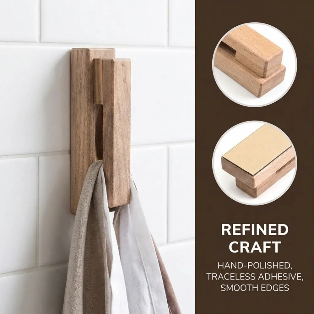 Stylish Solid Wood Towel Hook Strong Adhesive Traceless Bathroom Organizer Durable No Drill Home Storage Wall Hanging
Stylish Solid Wood Towel Hook Strong Adhesive Traceless Bathroom Organizer Durable No Drill Home Storage Wall Hanging