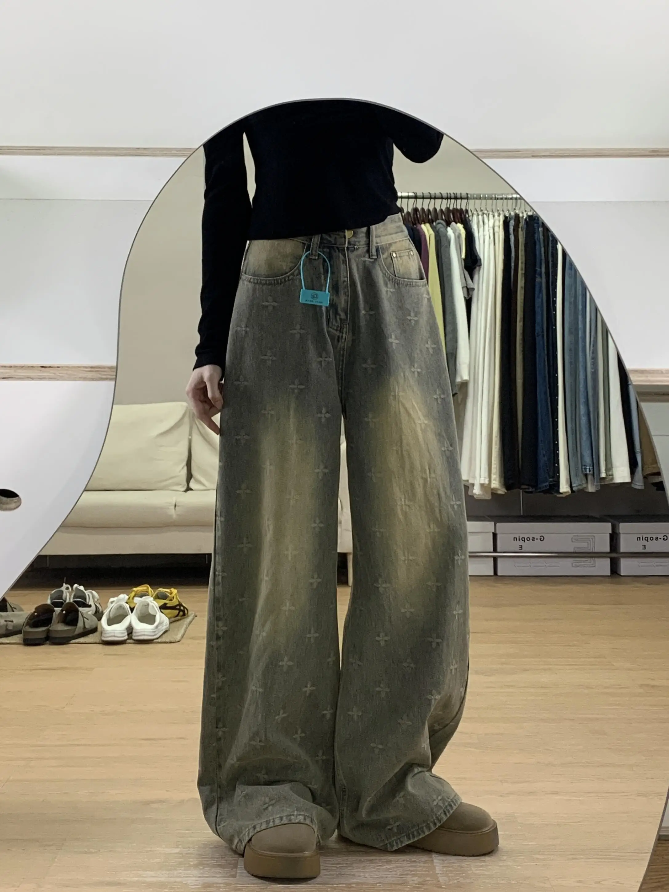 American Retro Washed Floral Embroidery Wide Leg Jeans Women's Loose Slim High Waist Straight Floor-Length Pants
American Retro Washed Floral Embroidery Wide Leg Jeans Women's Loose Slim High Waist Straight Floor-Length Pants