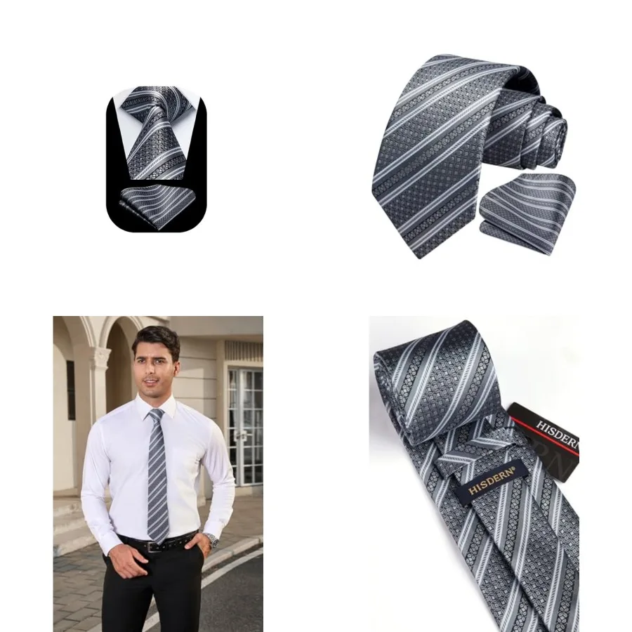 Stripe Tie Mens Ties with Pocket Square Set Classic 3.4'' Silk Formal Necktie Handkerchief for Business Wedding, A-08-grey & Silver
Stripe Tie Mens Ties with Pocket Square Set Classic 3.4'' Silk Formal Necktie Handkerchief for Business Wedding, A-08-grey & Silver