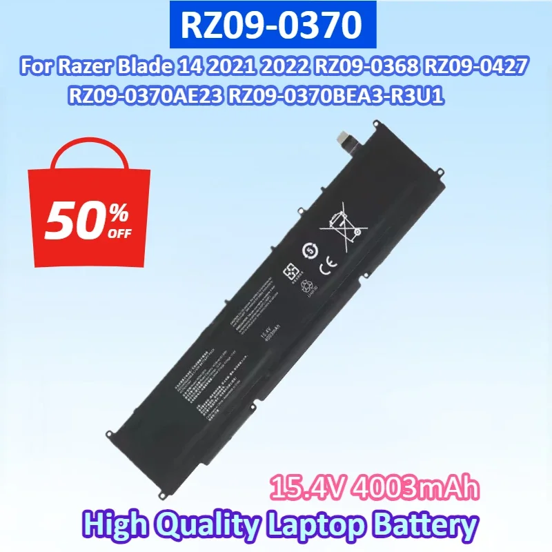 New 4003mAh RC30-0370 RZ09-0370 Laptop Battery for Razer Blade 14 2021 2022 RZ09-0368 RZ09-0427 RZ09-0370AE23 RZ09-0370BEA3-R3U1
New 4003mAh RC30-0370 RZ09-0370 Laptop Battery for Razer Blade 14 2021 2022 RZ09-0368 RZ09-0427 RZ09-0370AE23 RZ09-0370BEA3-R3U1