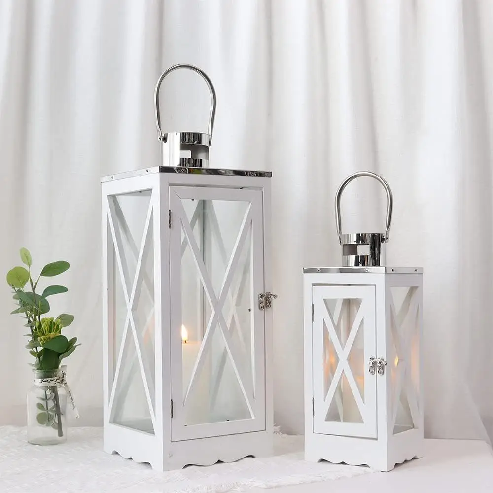 Rustic Wooden Candle Lanterns, 24.5 & 17.5 H, Tempered Glass, for Hanging or Garden Use, Suitable for Weddings and Parties, Indo
Rustic Wooden Candle Lanterns, 24.5 & 17.5 H, Tempered Glass, for Hanging or Garden Use, Suitable for Weddings and Parties, Indo