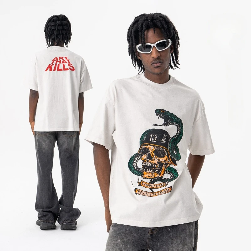 Men's clothing 2025 summer new European and American high street heavy washed cobra skull short-sleeved t-shirt
Men's clothing 2025 summer new European and American high street heavy washed cobra skull short-sleeved t-shirt