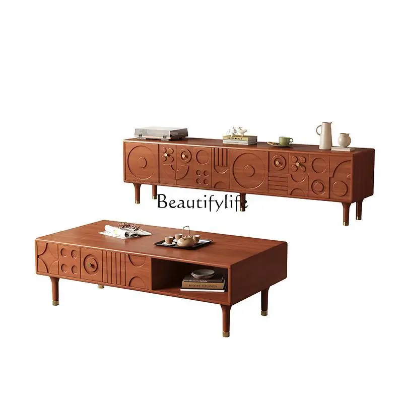 Medieval style small apartment coffee table TV cabinet combination retro solid wood carving lace cabinet
Medieval style small apartment coffee table TV cabinet combination retro solid wood carving lace cabinet