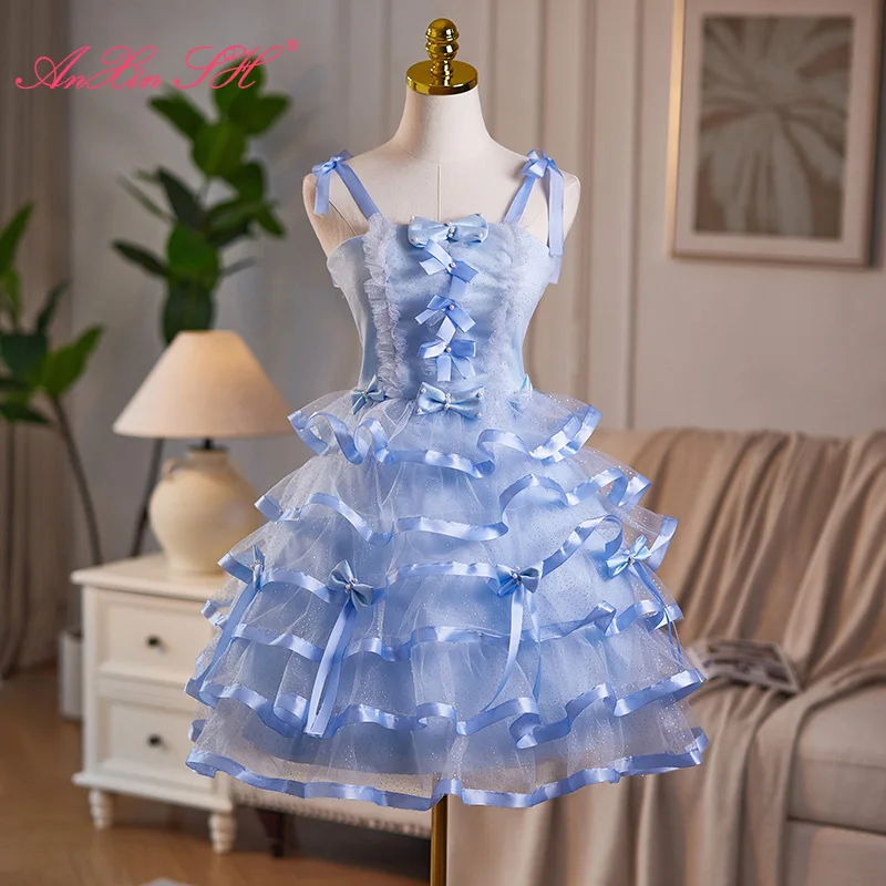 AnXin SH princess blue lace spaghetti strap beading bow crystal ruffles lace up customized evening dress little white dress
AnXin SH princess blue lace spaghetti strap beading bow crystal ruffles lace up customized evening dress little white dress