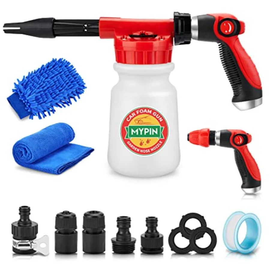 Car Wash Foam Gun/Hose Sprayer, Cannon, Adjustable with 2.5-6 Ratio Dial Foam Blaster, 1L Bottle, Nozzles, Mitten, 1/2" Quick C
Car Wash Foam Gun/Hose Sprayer, Cannon, Adjustable with 2.5-6 Ratio Dial Foam Blaster, 1L Bottle, Nozzles, Mitten, 1/2" Quick C