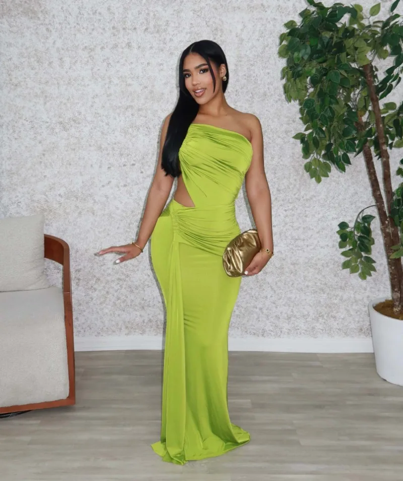 Women Solid Ruched Ribbons Bodycon Maxi Party Dress Fashion Sexy One Shoulder Sleeveless Backless Holiday Long Robe Clubwear
Women Solid Ruched Ribbons Bodycon Maxi Party Dress Fashion Sexy One Shoulder Sleeveless Backless Holiday Long Robe Clubwear