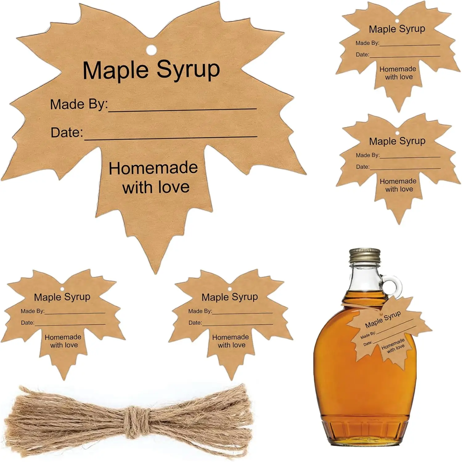 Maple Syrup Tag with Rope 30Pcs Homemade Syrup Canning Jar Labels 3inch Harvest Theme Food Packaging DIY Maple Leaf Bottles Tag
Maple Syrup Tag with Rope 30Pcs Homemade Syrup Canning Jar Labels 3inch Harvest Theme Food Packaging DIY Maple Leaf Bottles Tag