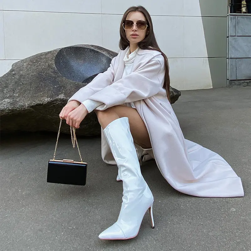 Onlymaker Women Metallic White Leather Stiletto Knee High Boots Fashion Party Dress Thin Heels Side Zip Winter Warm Boots
Onlymaker Women Metallic White Leather Stiletto Knee High Boots Fashion Party Dress Thin Heels Side Zip Winter Warm Boots
