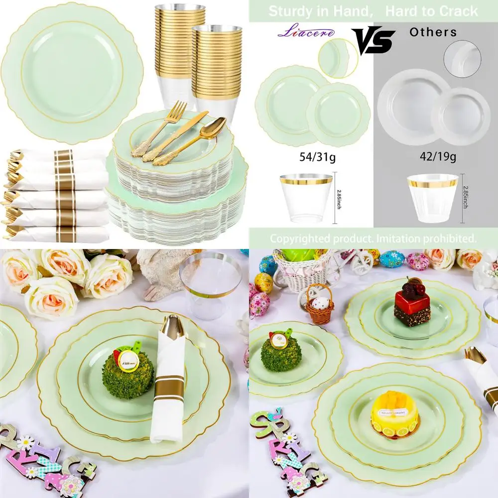 Одноразовые зеленые и золотые пластиковые тарелки — 350 шт. Светло-зеленый набор столовой посуды для 50 гостей, стиль барокко
Одноразовые зеленые и золотые пластиковые тарелки — 350 шт. Светло-зеленый набор столовой посуды для 50 гостей, стиль барокко