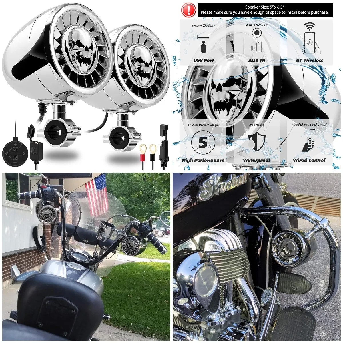 5' Waterproof Motorcycle Bluetooth Speaker with Built-in Amplifier, USB Audio Player for Motorcycle, UTV, ATV - AS5-X Chrome
5' Waterproof Motorcycle Bluetooth Speaker with Built-in Amplifier, USB Audio Player for Motorcycle, UTV, ATV - AS5-X Chrome