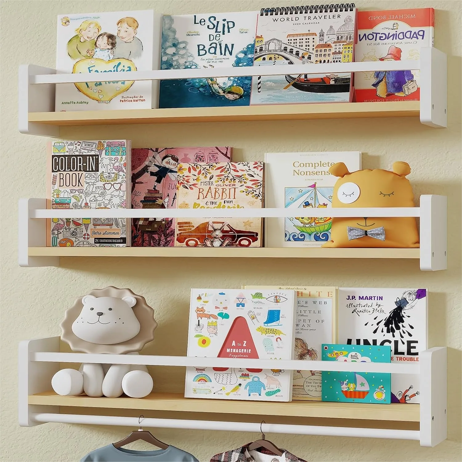 Wall Mounted Nursery Floating Bookshelf For Kids, Set Of 3, Pine Wood Toy Storage Shelf For Playroom Bedroom Toddler Room, White And Wooden 16 In
Wall Mounted Nursery Floating Bookshelf For Kids, Set Of 3, Pine Wood Toy Storage Shelf For Playroom Bedroom Toddler Room, White And Wooden 16 In