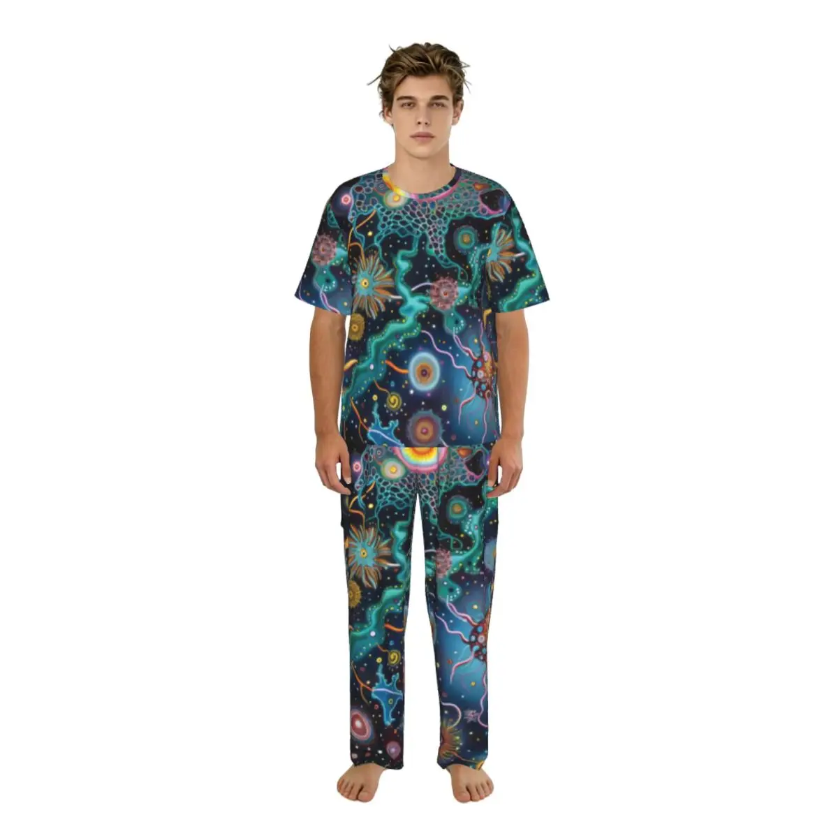 Men's short-sleeved pajamas two-piece trousers Psychedelic Stars Planets home wear suit sleepwear
Men's short-sleeved pajamas two-piece trousers Psychedelic Stars Planets home wear suit sleepwear