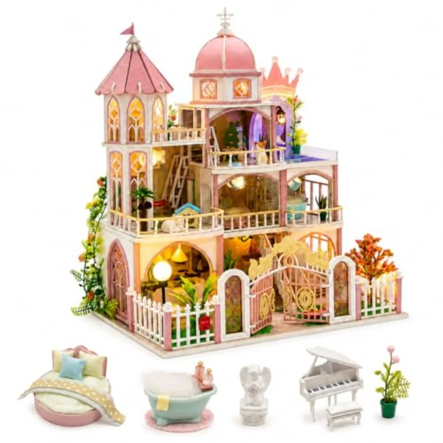 Bookshelf decor: wooden miniature house kit with LED light, natural wood color, easy DIY assembly for creative family crafting
Bookshelf decor: wooden miniature house kit with LED light, natural wood color, easy DIY assembly for creative family crafting