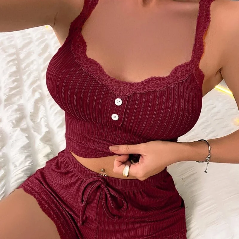 SURI Women Sexy Pajama Set Ribbed Lace Trim Camisole Top & Shorts Summer Sleepwear Two Piece Lounge Nightwear Trousers Sleep
SURI Women Sexy Pajama Set Ribbed Lace Trim Camisole Top & Shorts Summer Sleepwear Two Piece Lounge Nightwear Trousers Sleep