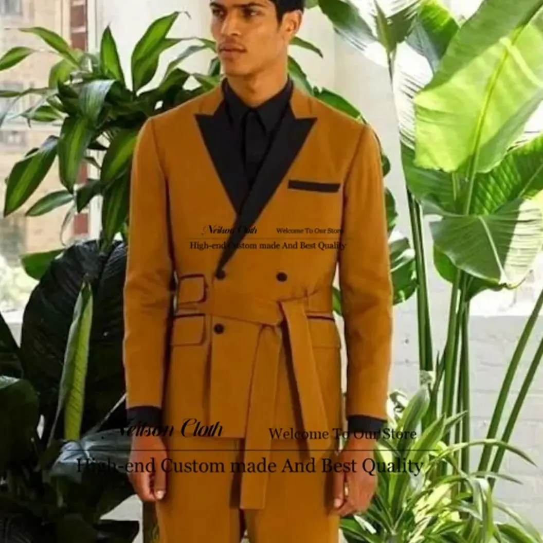 Brown Men Suits Peaked Lapel Male Prom Blazers 2 Pcs Sets With Belt Groom Wedding Tuxedos Slim Fit Double Breasted Costume Homme
Brown Men Suits Peaked Lapel Male Prom Blazers 2 Pcs Sets With Belt Groom Wedding Tuxedos Slim Fit Double Breasted Costume Homme