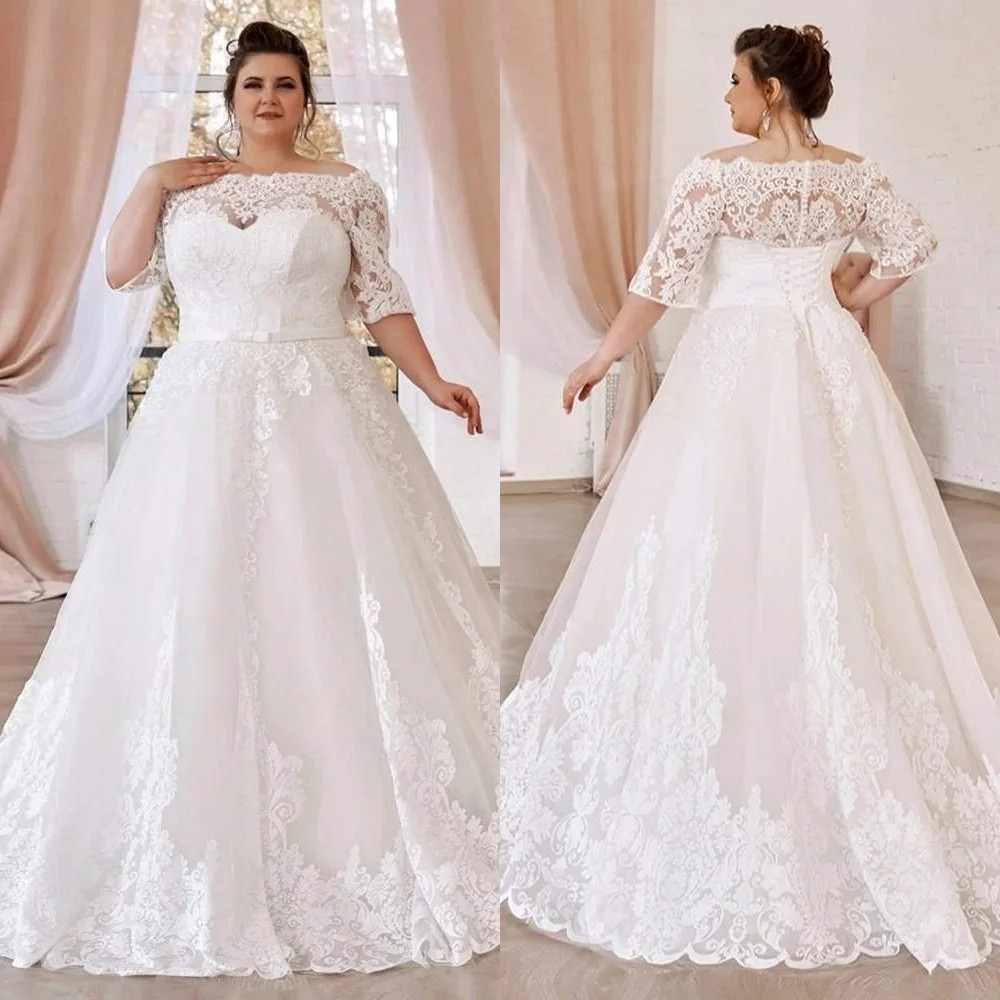 Customized White Tulle Wedding Dress High Quality Boat Neck Off the Shoulder Bridal Gowns Chapel Train Lace Up Back Dress
Customized White Tulle Wedding Dress High Quality Boat Neck Off the Shoulder Bridal Gowns Chapel Train Lace Up Back Dress