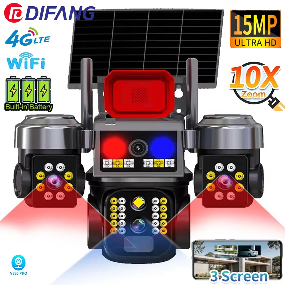 V380 Pro Wireless Solar Camera WiFi Three Lens Three Screen PTZ 4G Sim Card Solar IP Cam Security Protection Video Street Cam 4G
V380 Pro Wireless Solar Camera WiFi Three Lens Three Screen PTZ 4G Sim Card Solar IP Cam Security Protection Video Street Cam 4G