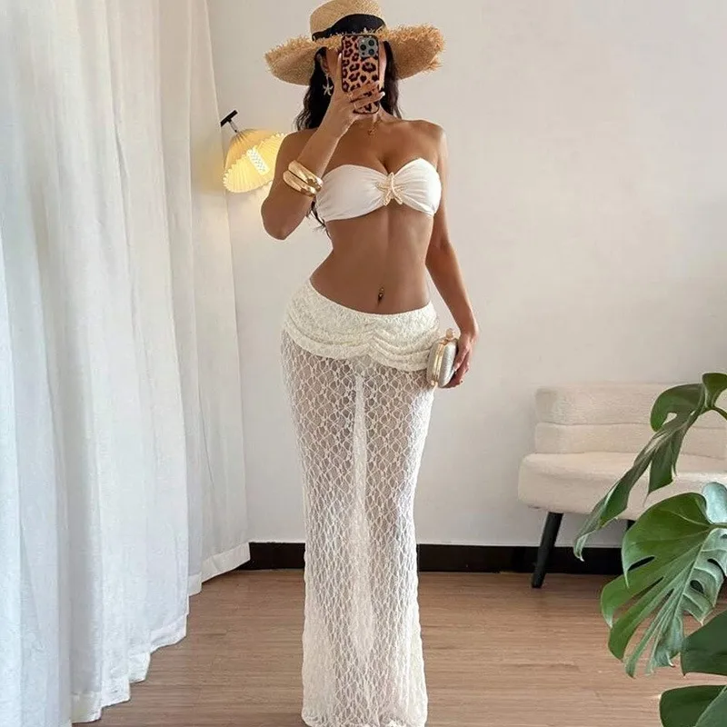 Two-piece Set Women Sleeveless Crop Top Lace Mesh Sheer Skirt High Waist Ruched Waist Maxi Dress Black Backless Holiday Outfits
Two-piece Set Women Sleeveless Crop Top Lace Mesh Sheer Skirt High Waist Ruched Waist Maxi Dress Black Backless Holiday Outfits