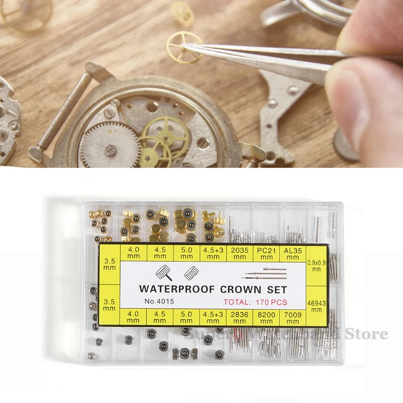 170Pcs/Box Watch Crown Parts Replacement Assorted Dome Flat Head Watch Accessories Repair Tool Kit Accessories Tool Kits 
170Pcs/Box Watch Crown Parts Replacement Assorted Dome Flat Head Watch Accessories Repair Tool Kit Accessories Tool Kits