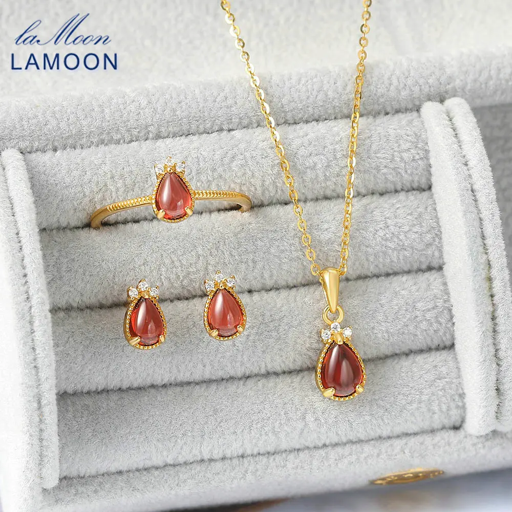 LAMOON 925 Silver Jewelry Set For Women Natural Waterdrop Garnet Gemstone 14K Gold Plated Jewellry Korean Fashion V080
LAMOON 925 Silver Jewelry Set For Women Natural Waterdrop Garnet Gemstone 14K Gold Plated Jewellry Korean Fashion V080