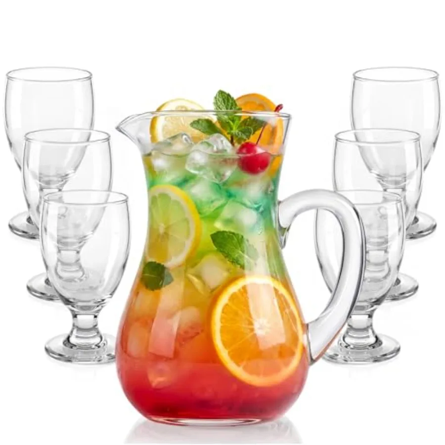 7 Pcs Glasses Pitcher Drinkware Set 40 oz Pitcher Carafe and 6 Tall Drinking Beverage Set, Jug with Lid and Spout for Juice, Ic
7 Pcs Glasses Pitcher Drinkware Set 40 oz Pitcher Carafe and 6 Tall Drinking Beverage Set, Jug with Lid and Spout for Juice, Ic