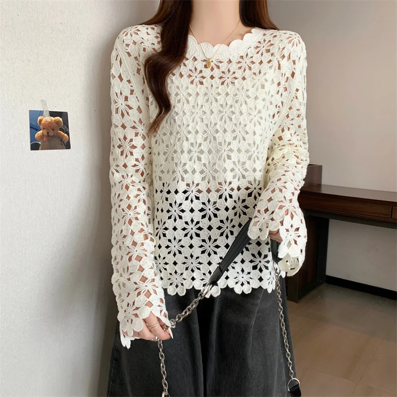 Spring 2025 New Heavyweight Hollow out Knitted Long Sleeve Women's round Neck Loose Base Shirt Cover up Commute Style Pure Color
Spring 2025 New Heavyweight Hollow out Knitted Long Sleeve Women's round Neck Loose Base Shirt Cover up Commute Style Pure Color