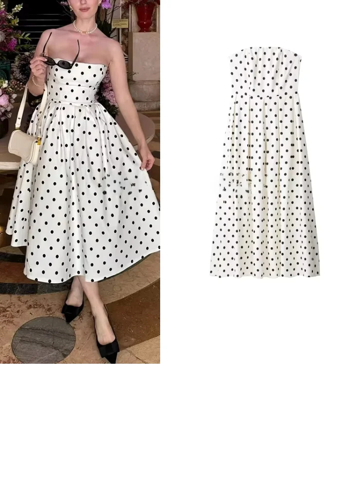 Polka Dot Print Strapless A-line Dress Elegant Women Backless Slim Fit Ruffle High Waist Robe 2025 Summer Female Evening Gown
Polka Dot Print Strapless A-line Dress Elegant Women Backless Slim Fit Ruffle High Waist Robe 2025 Summer Female Evening Gown