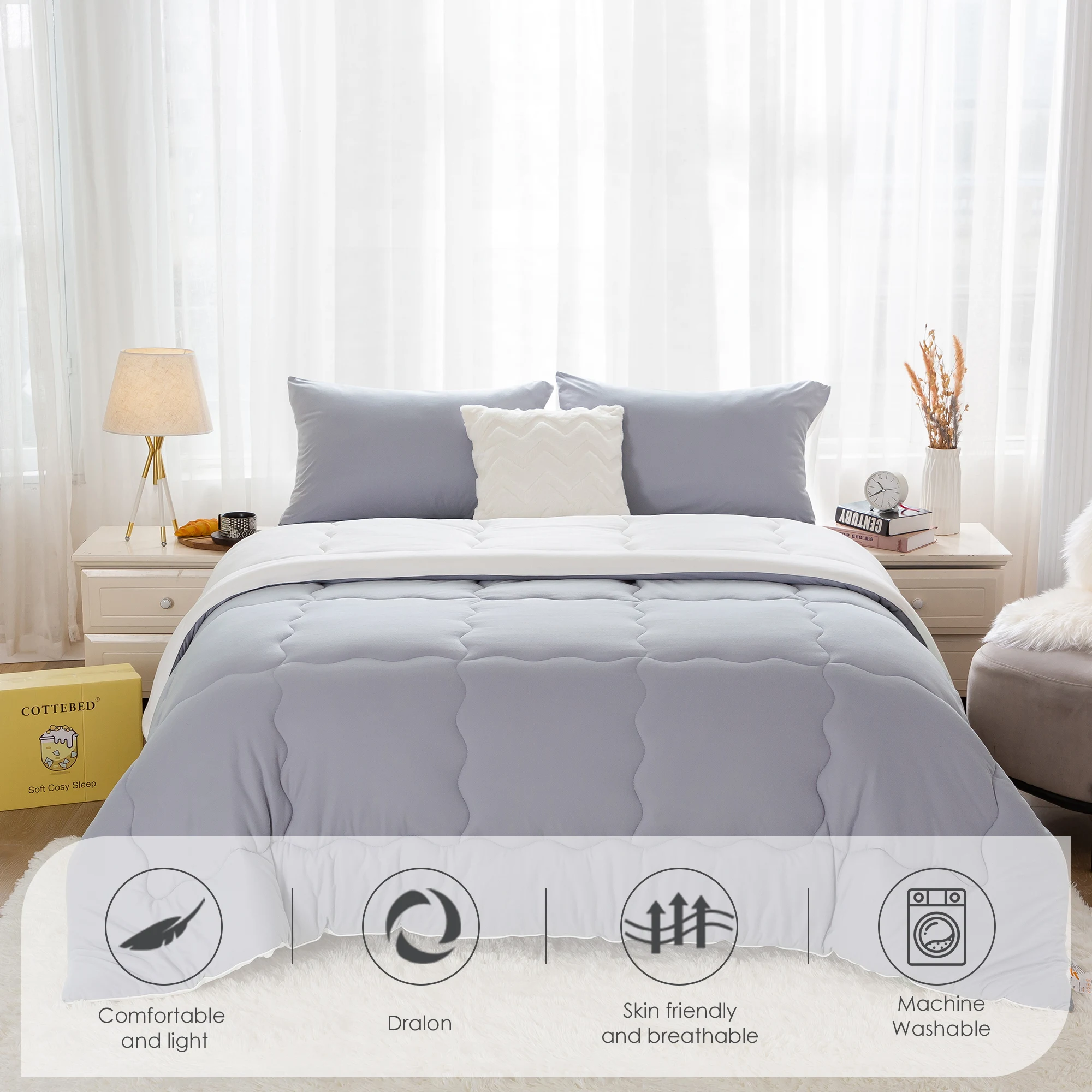 Light grey and White,Soft Twin Size Comforter Set,Weight Breathable Bedding 1 Down Alternative with 2 Pillowcase for all season
Light grey and White,Soft Twin Size Comforter Set,Weight Breathable Bedding 1 Down Alternative with 2 Pillowcase for all season