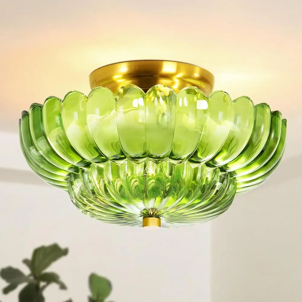 Mid-Century Vintage Gold Ceiling Light with Green Glass for Home Interiors
Mid-Century Vintage Gold Ceiling Light with Green Glass for Home Interiors