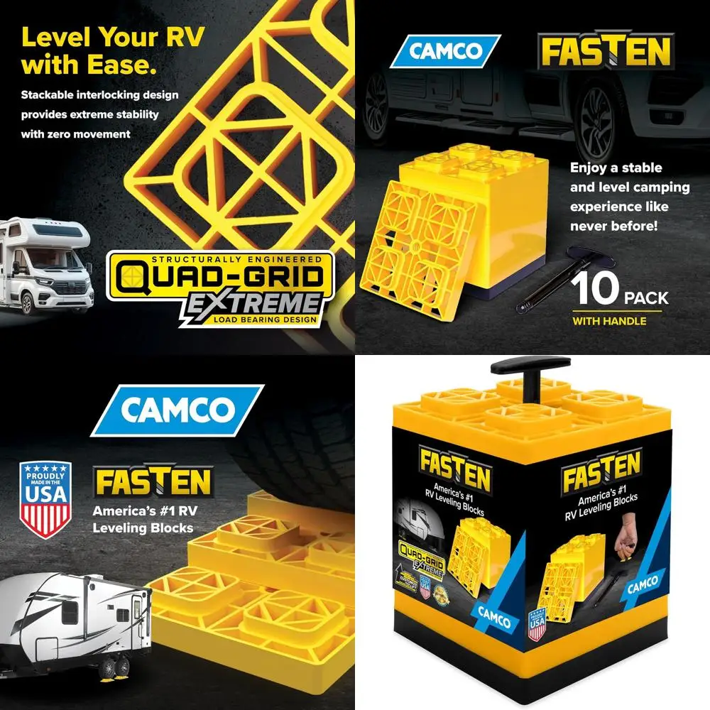 Выравнивающие блоки Camco Fasten RV — имеет блокирующий дизайн для настраиваемой высоты — повороты ручки для переноски на безопасные блоки
Выравнивающие блоки Camco Fasten RV — имеет блокирующий дизайн для настраиваемой высоты — повороты ручки для переноски на безопасные блоки