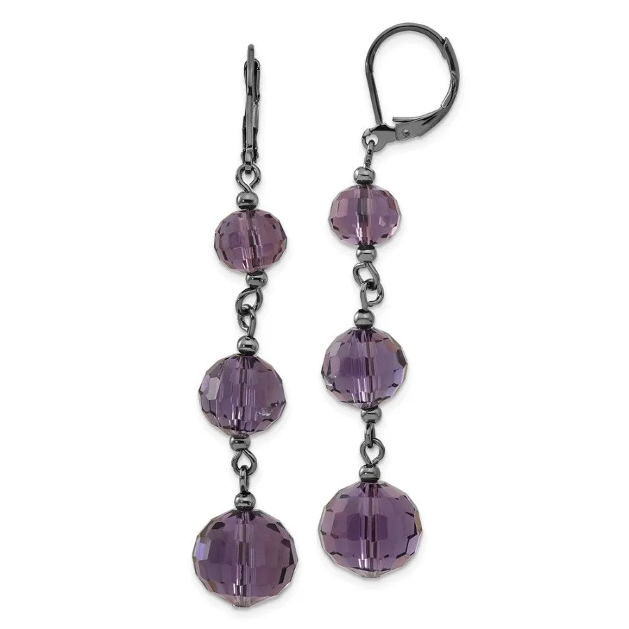 1928 Jewelry Blackplated Graduated Smokey Purple Faceted Glass Beads Dangle Leverback Earrings
1928 Jewelry Blackplated Graduated Smokey Purple Faceted Glass Beads Dangle Leverback Earrings