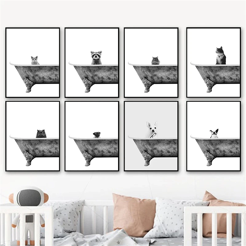 Black And White Cute Cat Pug Dog Animal Bathtub Posters Canvas Painting Nordic Wall Picture Print For Bathroom Room Decoration
Black And White Cute Cat Pug Dog Animal Bathtub Posters Canvas Painting Nordic Wall Picture Print For Bathroom Room Decoration
