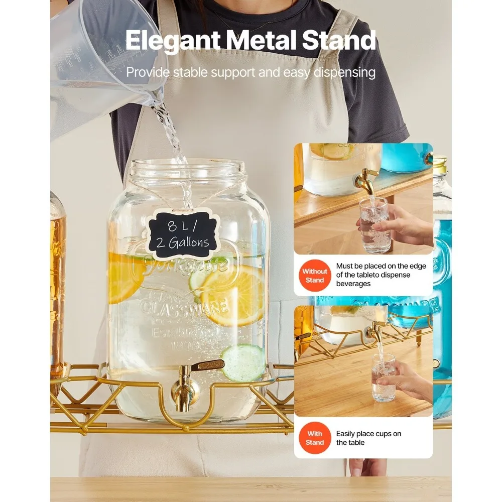 Drink Dispenser 2 Gal Beverage Dispenser for Parties Glass with Stand 2PCS / 3PCS
Drink Dispenser 2 Gal Beverage Dispenser for Parties Glass with Stand 2PCS / 3PCS