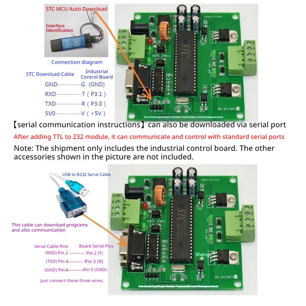 2-Channel Input Output Programmable MOSFET Industrial Control Board RS232 TTL Communication STC89C52RC MCU DC 5V-24V PLC Module
2-Channel Input Output Programmable MOSFET Industrial Control Board RS232 TTL Communication STC89C52RC MCU DC 5V-24V PLC Module