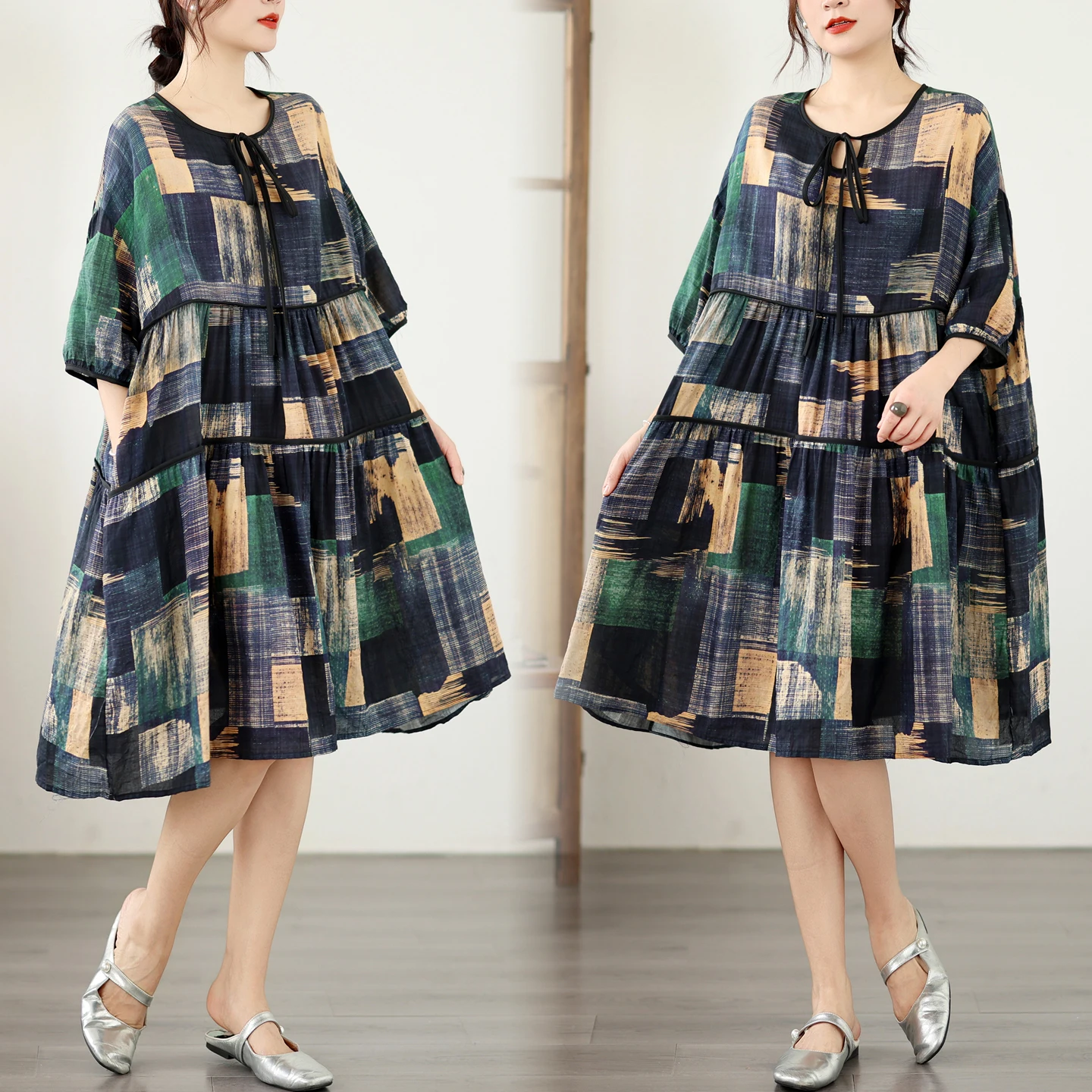 Summer Large Size Cotton Linen Print Collar Rope Loose Elegant Slimming Versatile Dress Artistic Style High Waist A-Line Skirt
Summer Large Size Cotton Linen Print Collar Rope Loose Elegant Slimming Versatile Dress Artistic Style High Waist A-Line Skirt
